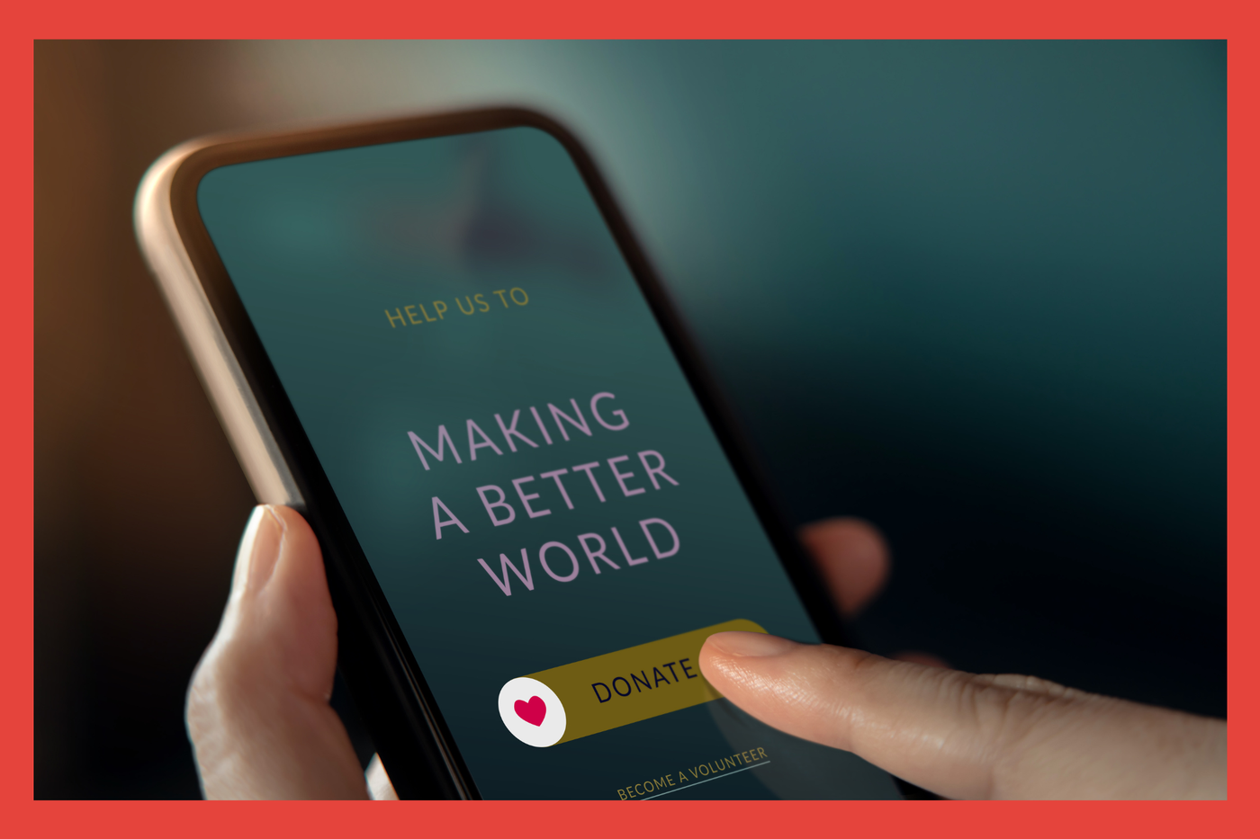 Person Using Phone. Donate Screen. Help us make a difference.